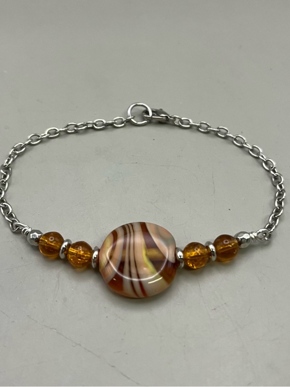 Handmade Brown Swirl Glass Bead Bracelet - Women Jewelry-Dainty Chic